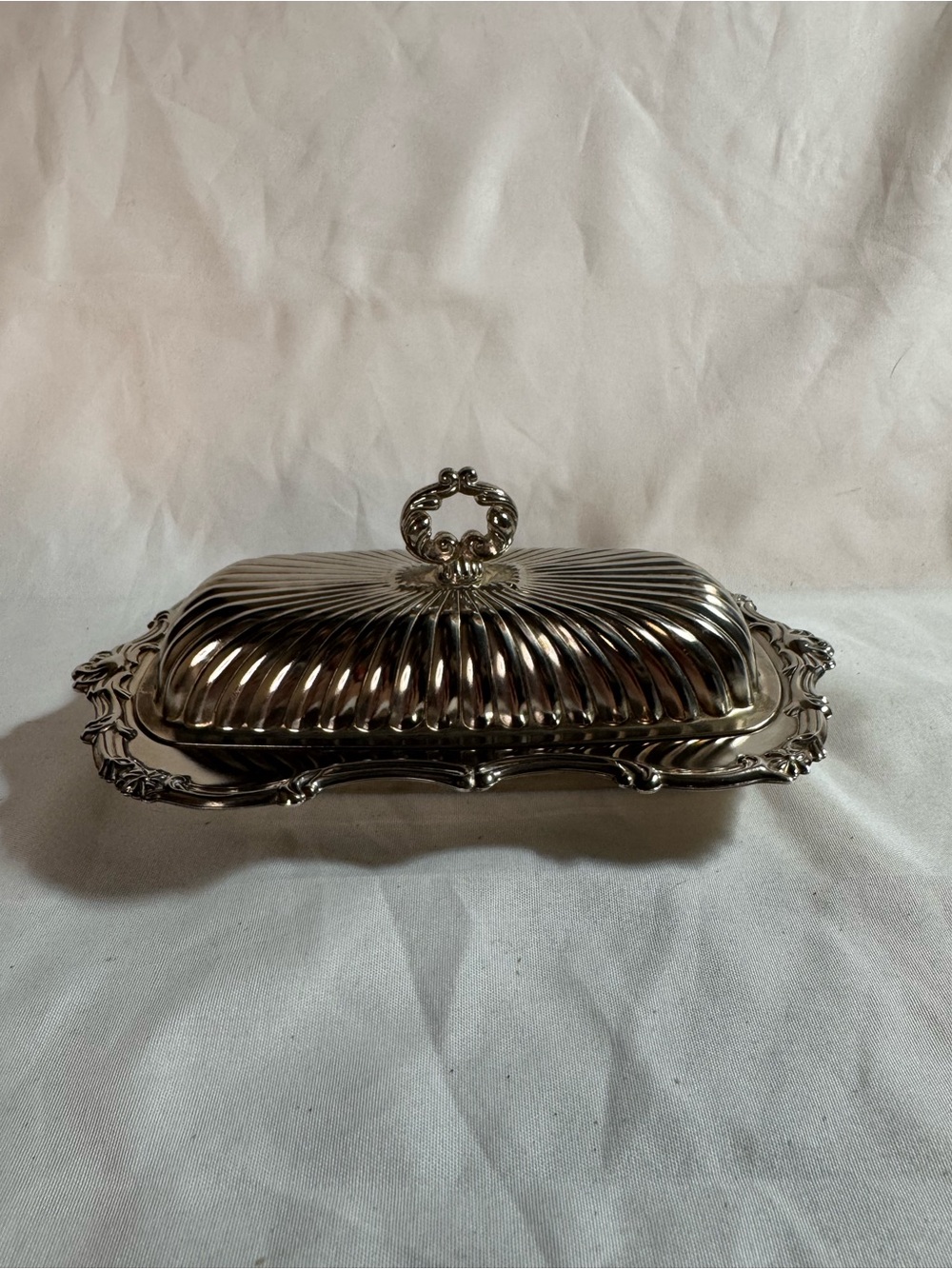 Vintage EP Steel Hong Kong Silverplate Covered Butter Dish Serving Tray Shell